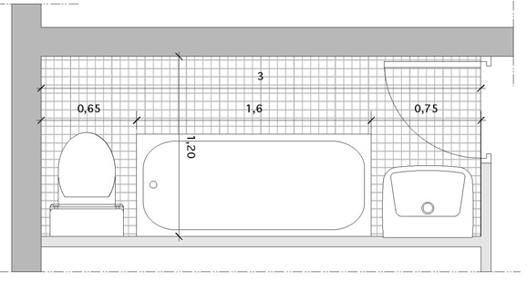 Plan d'une salle de bain couloir traditionnelle