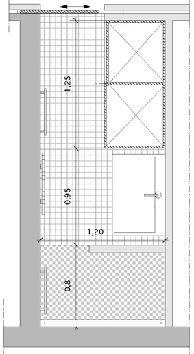 Plan d'une salle de bains couloir avec un dressing