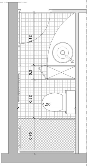 Plan d'une salle de bains couloir avec WC