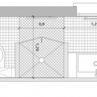 plan d'une salle de bains couloir avec douche et WC