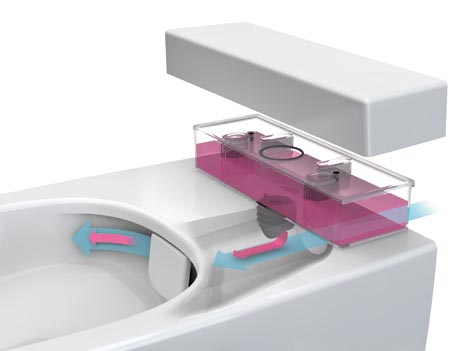 2 WC suspendus avec réservoir de nettoyant liquide