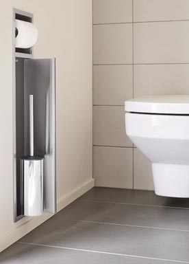 Niche Murale Salle De Bain En Acier Inox 304 - 2 étagères, Support Papier Toilette, Blanc, 18x10.2x34cm