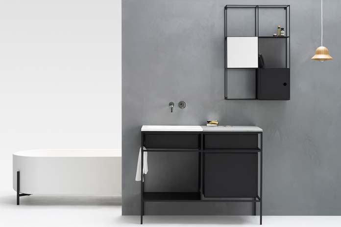 lavabo meuble design noir sur pied en métal