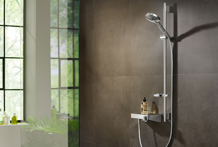 Mitigeur thermostatique de douche avec tablette en verre