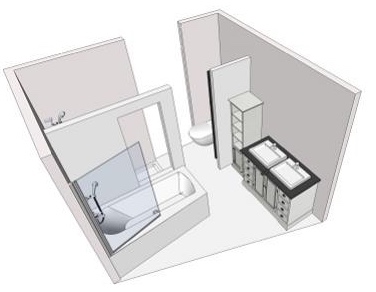 Aménager une grande salle de bain : plan de la solution Chassé-croisé d'Envie de salle de bain