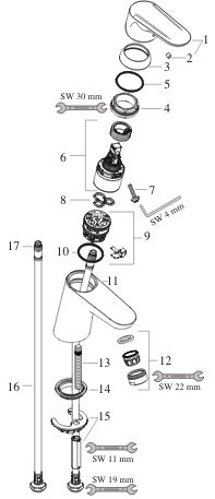 Réparer un robinet qui fuit : pièces détachées d'un mitigeur de lavabo