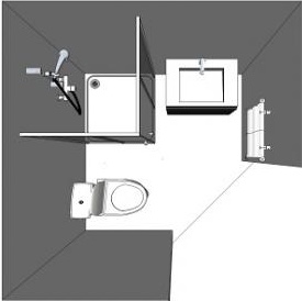 plan d'implantation d'une mini salle de bains Economic