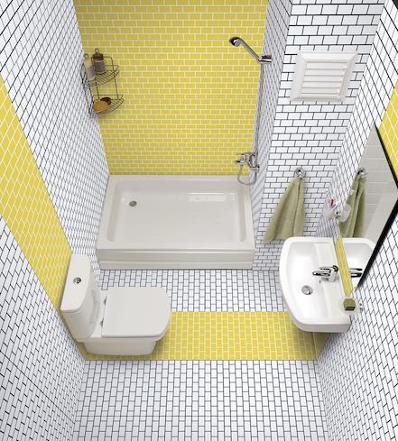 Salle de bain avec petits carreaux noirs et jaunes 