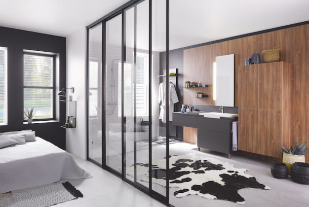 Chambre parentale avec séparation verrier pour salle de bain