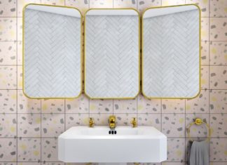 Lavabo sur mur avec carreaux de cimentfaçon terrazzo