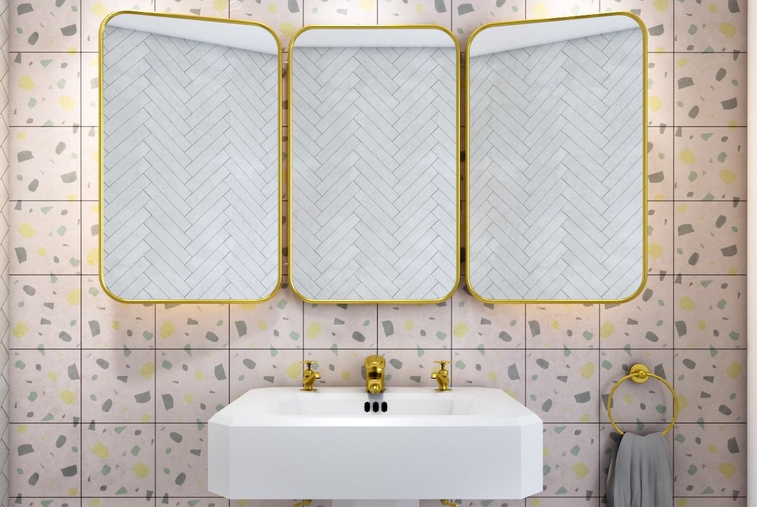 Lavabo sur mur avec carreaux de cimentfaçon terrazzo