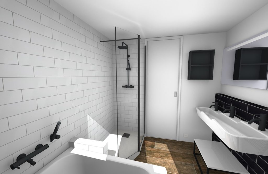 une petite salle de bains avec baignoire, douche et lavabo