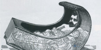 gravure d'un homme dans une baignoire façon rocking chair