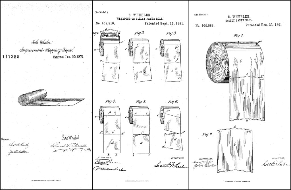 dessins anciens de rouleaux de papier toilette issus des brevets