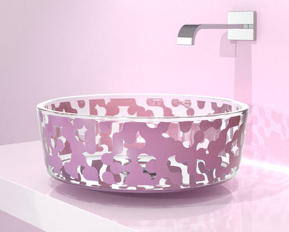 vasque en verre avec motif mauve