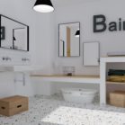 salle de bain enfant avec sol en terrazzo et murs blanc