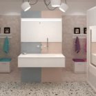 un meuble vasque blanc au milieu d'une salle de bains