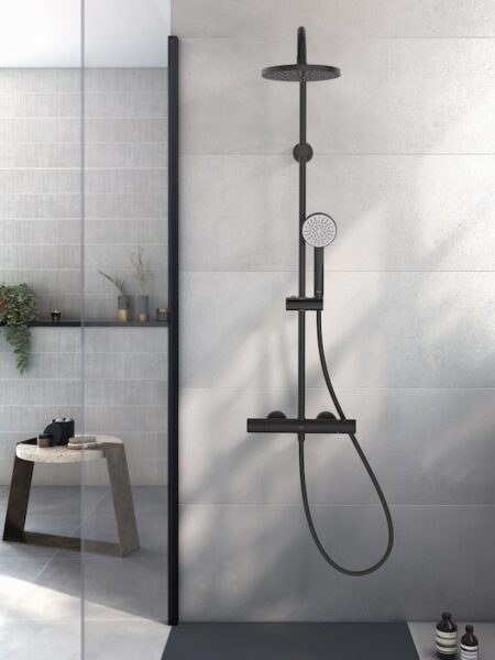 Pomme De Douche Noire 20,3 Cm Effet Pluie – Finition Noir & Cuivre Luxe, Métal Robuste, Intérieur/Extérieur