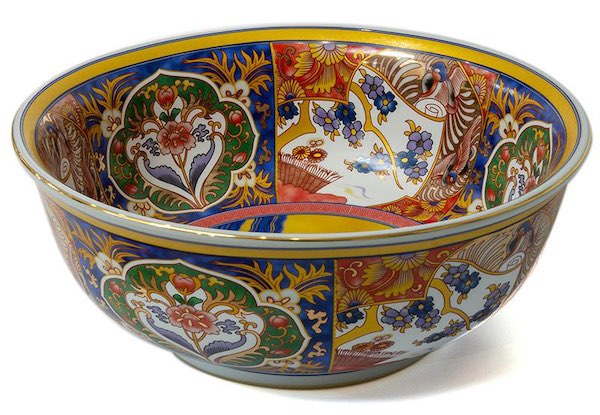 vasque ronde en céramique décorée de motifs chinois