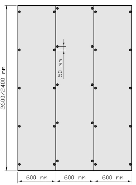 points de vissage panneaux à carreler Qboard sur ossature