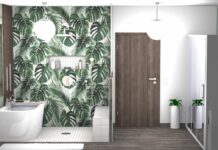 Salle de bains avec une baignoire dans la douche