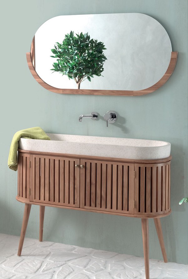 meuble de salle de bains en bois massif courbé