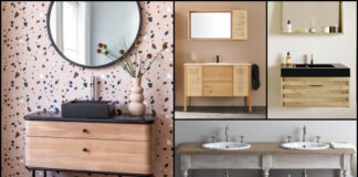 quatre meuble de salle de bains en bois