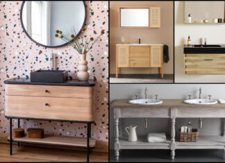 quatre meuble de salle de bains en bois
