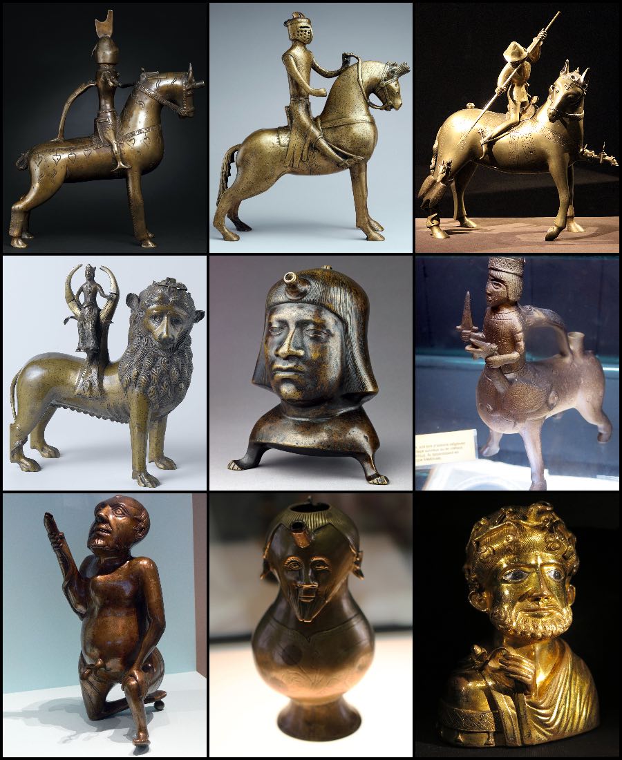 Exemples d'aquamanile en forme de figures pour se rincer les mains au Moyen-age