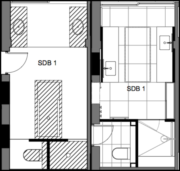 Plans d'une salle de bains avant/après