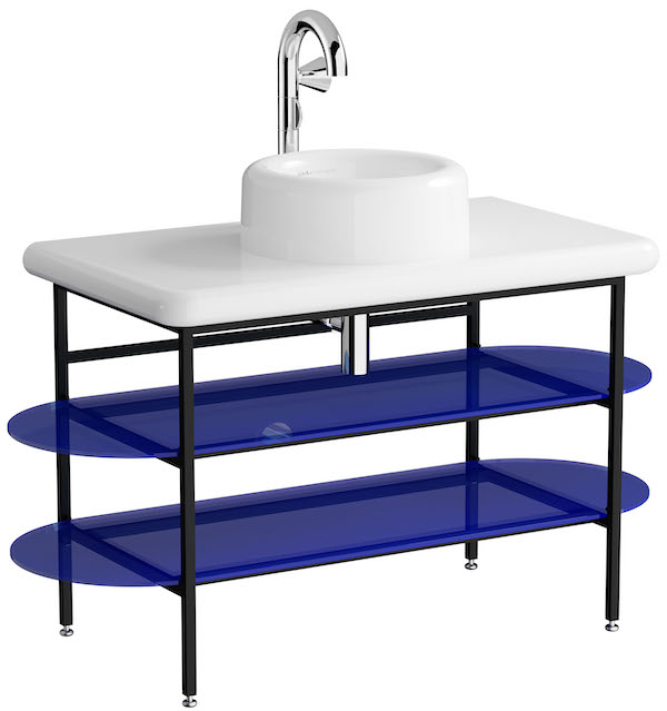 Meuble-vasque Liquid de VitrA et ses étagères bleues