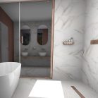 Baignoire et douche dans un espace fermé en marbre