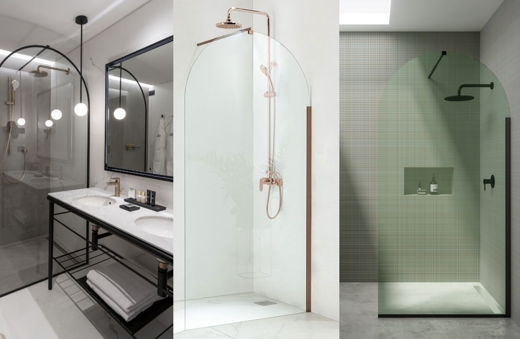 Trois parois de douche fixes en arche