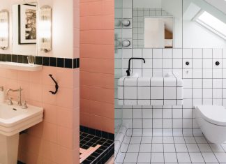 Deux salles de bains avec des carreaux carrés
