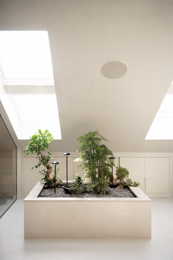 jardin zen dans une salle de bains de style japandi