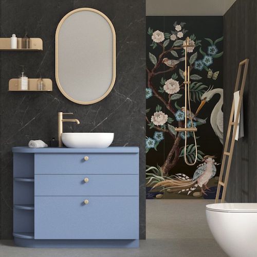 panneau mural Masalledebain.com imitation marbre gris foncé avec décor oiseaux