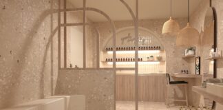 une salle de bains atelier de cosmétiques décorée comme un spa