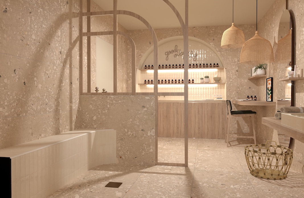 une salle de bains atelier de cosmétiques décorée comme un spa