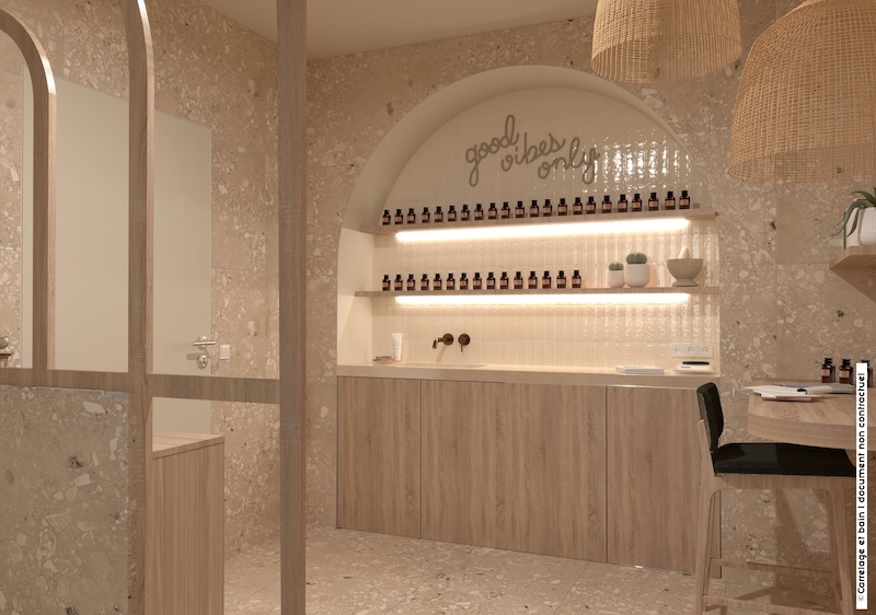 Le plan de travail de l'atelier de cosmétique, traité façon paillasse de laboratoire