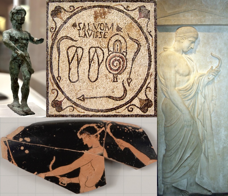 Différents objets d'art antique illustrant l'usage du strigile