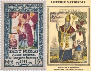 Timbres-postes représentant saint Nicolas.