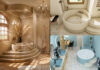 Trois exemples de baignoires rondes dans la salle de bains.