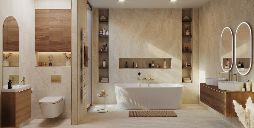 Une salle de bains et des toilettes équipées de mitigeurs Daily'S d'Alterna.